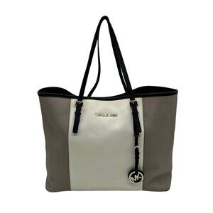 Michael Kors Gray And White Leather Colorblock Tote Bag